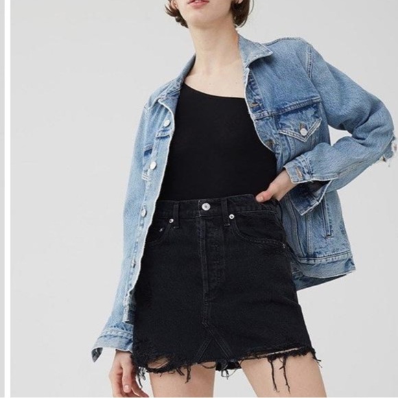 AGOLDE Quinn High Rise Black Denim Mini Skirt- Size 30 - Picture 1 of 11